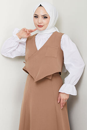 Yandan Bağlamalı Yelekli Takım Vizon HM2723