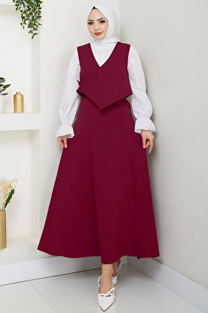 Yandan Bağlamalı Yelekli Takım Bordo HM2723