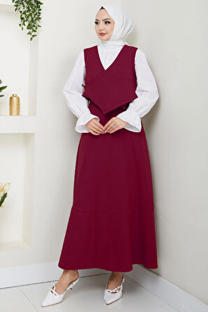 Yandan Bağlamalı Yelekli Takım Bordo HM2723