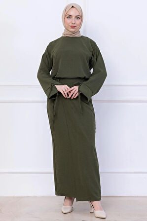Yandan Bağlamalı Ayrobin Etekli Takım Haki HM2738