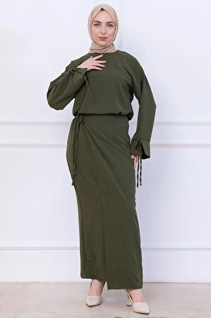 Yandan Bağlamalı Ayrobin Etekli Takım Haki HM2738