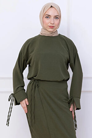 Yandan Bağlamalı Ayrobin Etekli Takım Haki HM2738