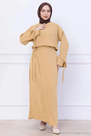 Yandan Bağlamalı Ayrobin Etekli Takım Bej HM2738