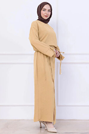 Yandan Bağlamalı Ayrobin Etekli Takım Bej HM2738