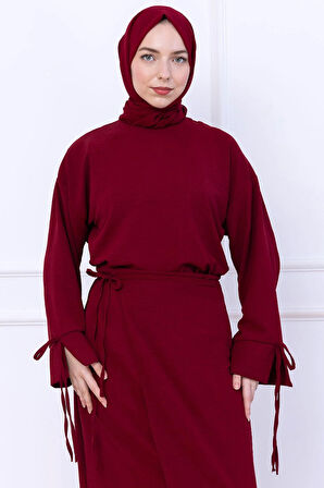 Yandan Bağlamalı Ayrobin Etekli Takım Bordo HM2738
