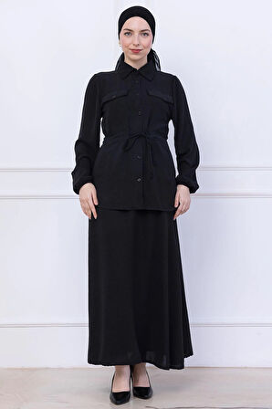 Beli Bağlamalı Etekli Ayrobin Takım Siyah HM2734