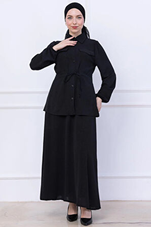 Beli Bağlamalı Etekli Ayrobin Takım Siyah HM2734