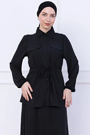 Beli Bağlamalı Etekli Ayrobin Takım Siyah HM2734