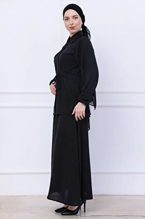 Beli Bağlamalı Etekli Ayrobin Takım Siyah HM2734