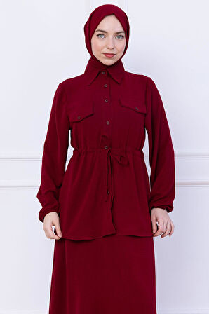 Beli Bağlamalı Etekli Ayrobin Takım Bordo HM2734