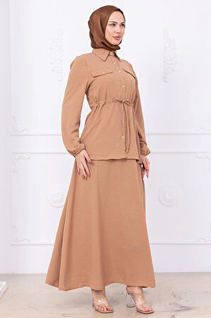 Beli Bağlamalı Etekli Ayrobin Takım Camel HM2734