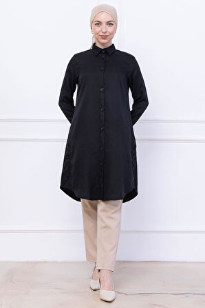 Düğme Detaylı Tunik Siyah HM2737