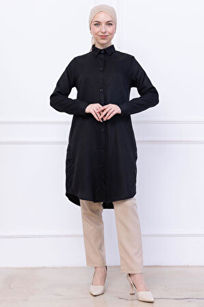 Düğme Detaylı Tunik Siyah HM2737