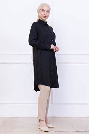 Düğme Detaylı Tunik Siyah HM2737