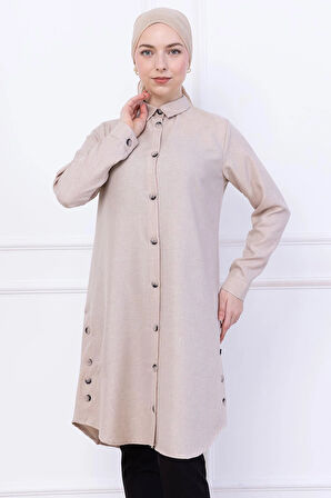 Düğme Detaylı Tunik Bej HM2737