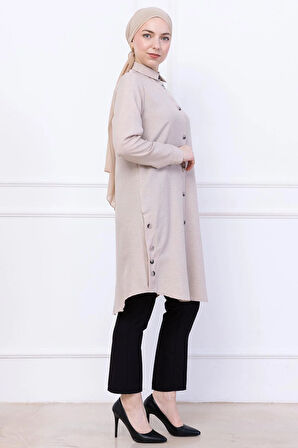 Düğme Detaylı Tunik Bej HM2737