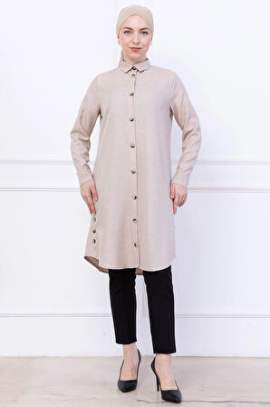 Düğme Detaylı Tunik Bej HM2737