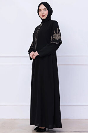 Nakış Detaylı Ferace Siyah HM2733