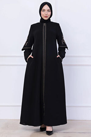 Nakış Detaylı Ferace Siyah HM2733