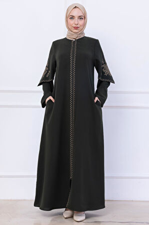 Nakış Detaylı Ferace Haki HM2733