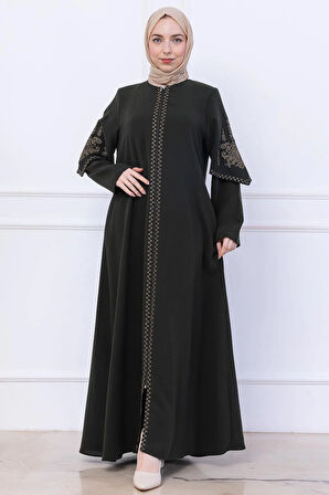 Nakış Detaylı Ferace Haki HM2733