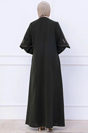 Nakış Detaylı Ferace Haki HM2733