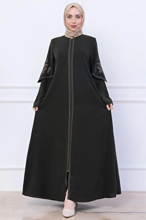 Nakış Detaylı Ferace Haki HM2733