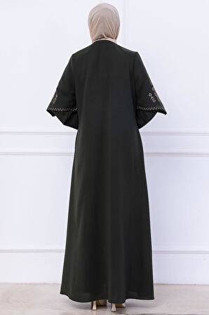 Nakış Detaylı Ferace Haki HM2733