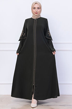 Nakış Detaylı Ferace Haki HM2733