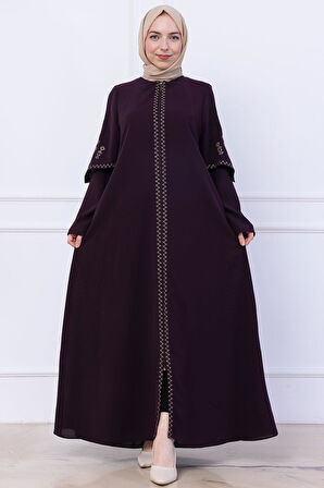 Nakış Detaylı Ferace Mürdüm HM2733