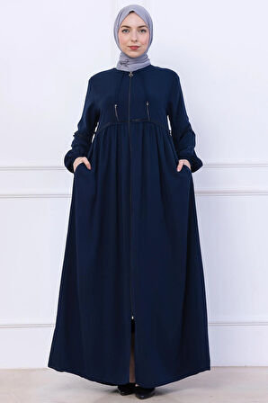 Büzgülü Taşlı Ferace Lacivert HM2732