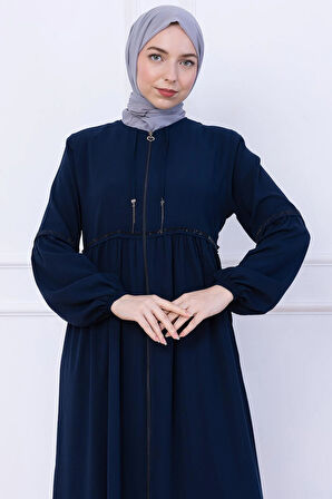 Büzgülü Taşlı Ferace Lacivert HM2732