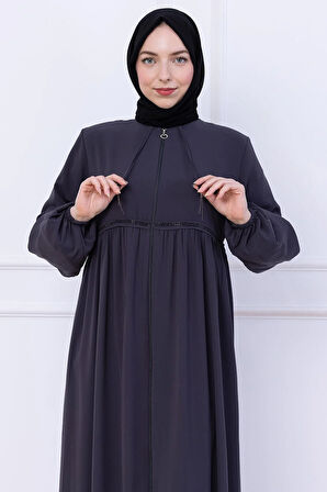 Büzgülü Taşlı Ferace Füme HM2732