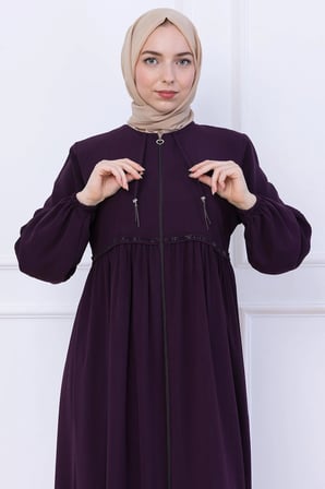 Büzgülü Taşlı Ferace Mürdüm HM2732