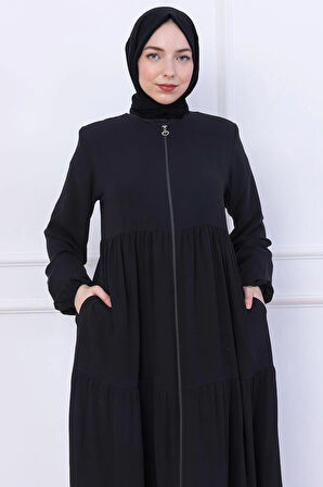 Kat Kat Büzgülü Ferace Siyah HM2735