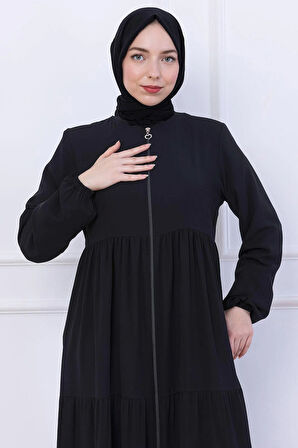 Kat Kat Büzgülü Ferace Siyah HM2735