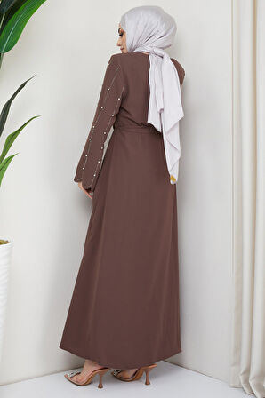 Kolu Taşlı Gizli Patlı Ferace Kahverengi