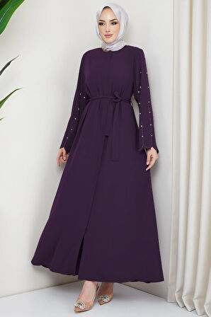 Kolu Taşlı Gizli Patlı Ferace Mürdüm HM2152