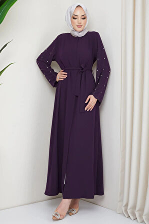 Kolu Taşlı Gizli Patlı Ferace Mürdüm HM2152