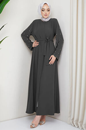 Kolu Taşlı Gizli Patlı Ferace Füme HM2152