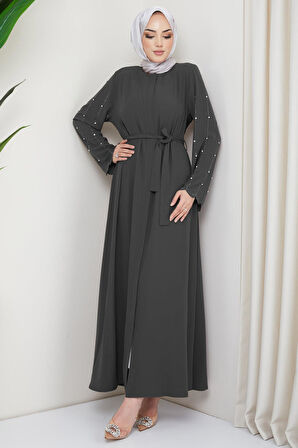 Kolu Taşlı Gizli Patlı Ferace Füme HM2152