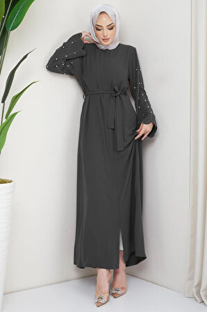 Kolu Taşlı Gizli Patlı Ferace Füme HM2152