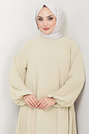 Eva Ayrobin Tesettür Elbise Krem HM2454