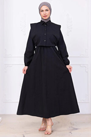 Bolerolu Beli Lastikli Elbise Siyah HM2756