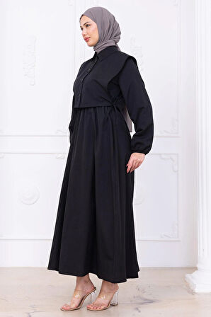 Bolerolu Beli Lastikli Elbise Siyah HM2756