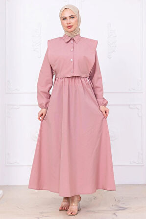 Bolerolu Beli Lastikli Elbise Pembe HM2756