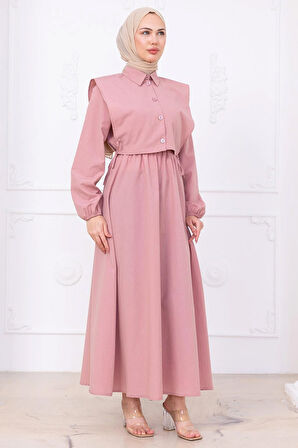 Bolerolu Beli Lastikli Elbise Pembe HM2756
