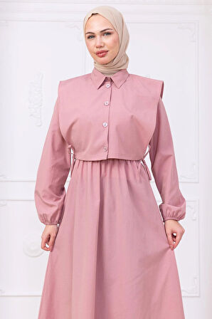 Bolerolu Beli Lastikli Elbise Pembe HM2756