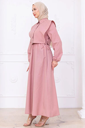 Bolerolu Beli Lastikli Elbise Pembe HM2756