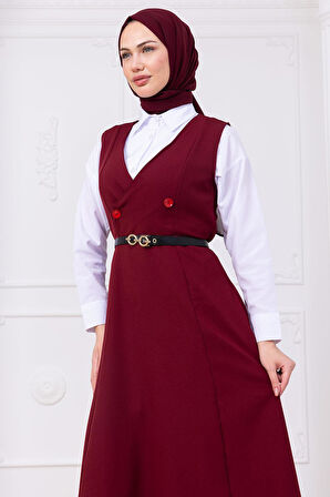 Kemerli Düğmeli Jile Bordo HM2741